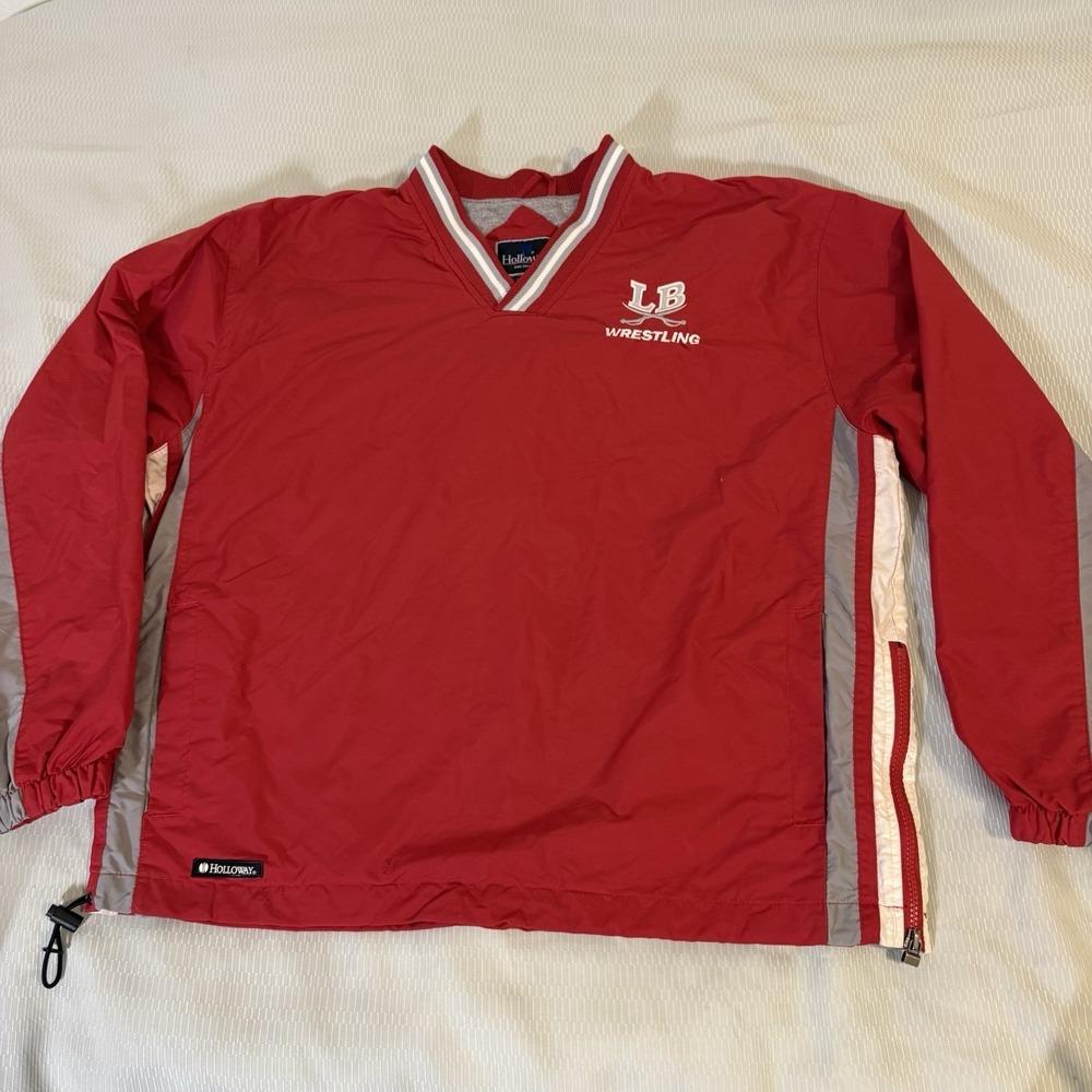 Vintage Hollaway LB Wrestling Pullover Windbreaker Red Nylon Jacket Mens M